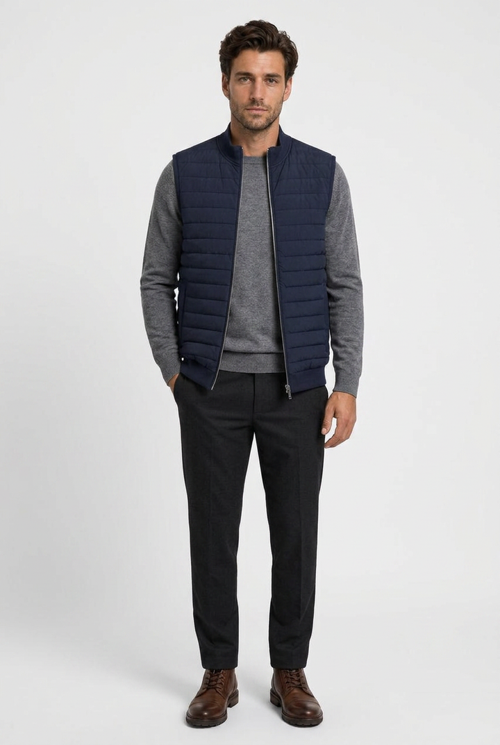 Men's Quilted Gilet with Ribbed Stand Collar