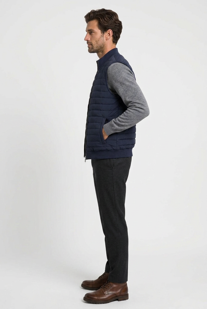 Men's Quilted Gilet with Ribbed Stand Collar
