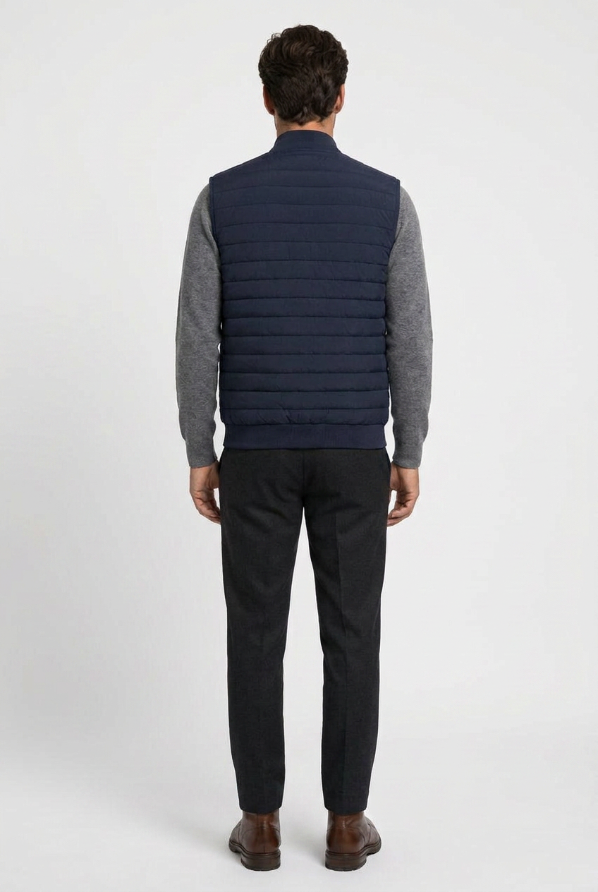 Men's Quilted Gilet with Ribbed Stand Collar