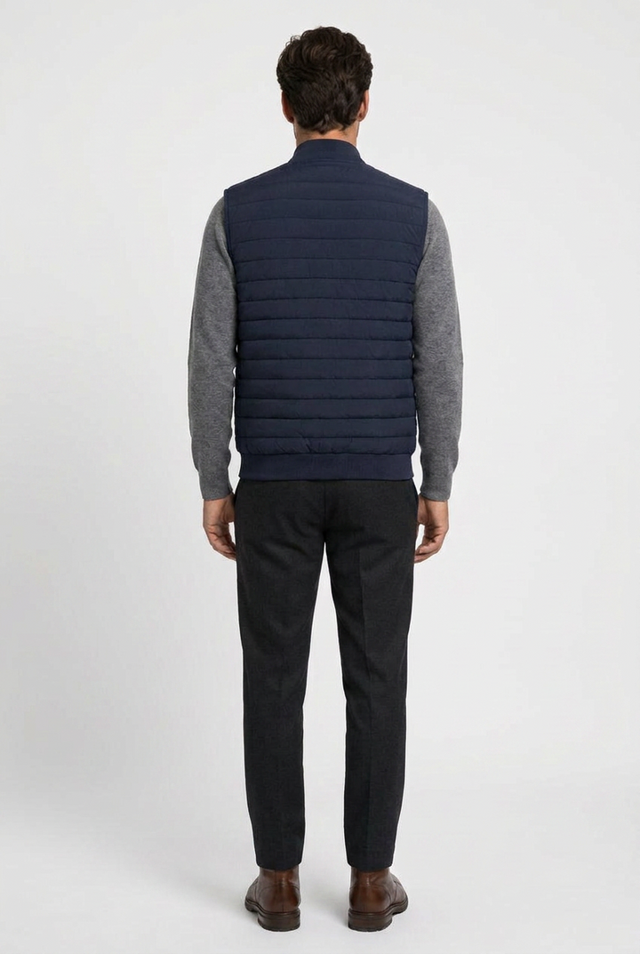 Men's Quilted Gilet with Ribbed Stand Collar