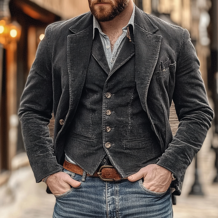 Men's Corduroy Blazer and Vest Set