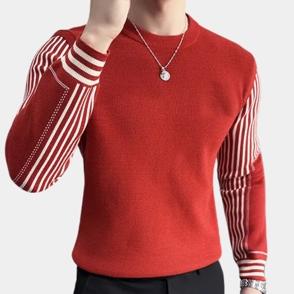 Men's Relaxed Jumper with Striped Sleeves and Crew Neck - photo 2