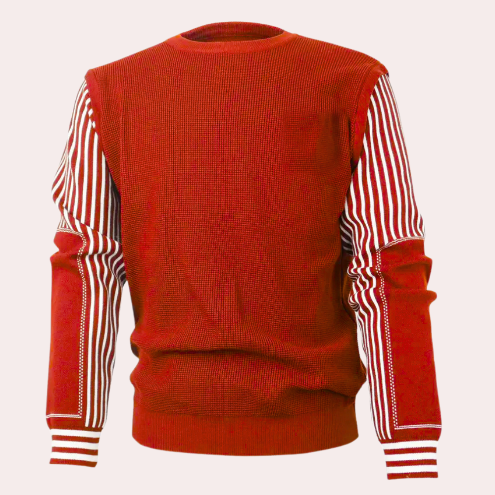 Men's Relaxed Jumper with Striped Sleeves and Crew Neck - photo 6