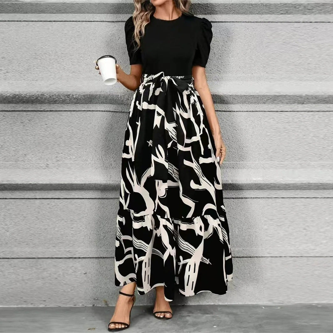 Elegant Women’s Floral Maxi Dress with Tie Waist