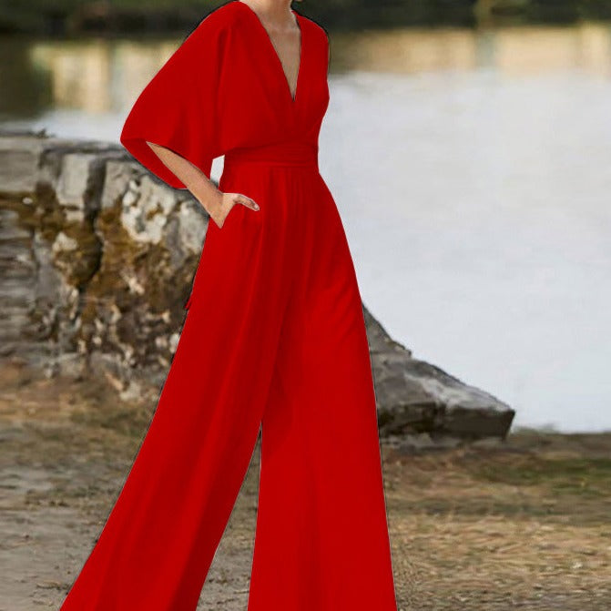 Stylish V-neck Jumpsuit with Flattering Fit