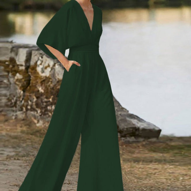 Stylish V-neck Jumpsuit with Flattering Fit