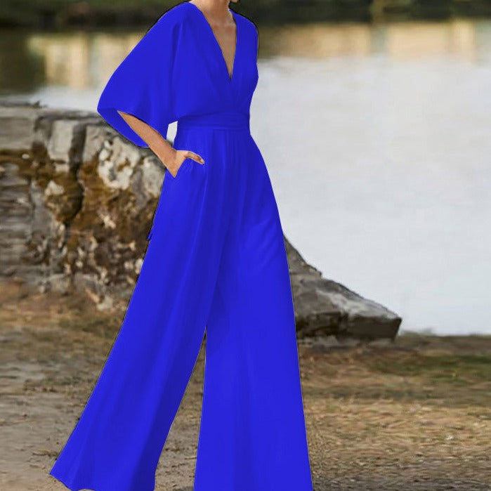 Stylish V-neck Jumpsuit with Flattering Fit