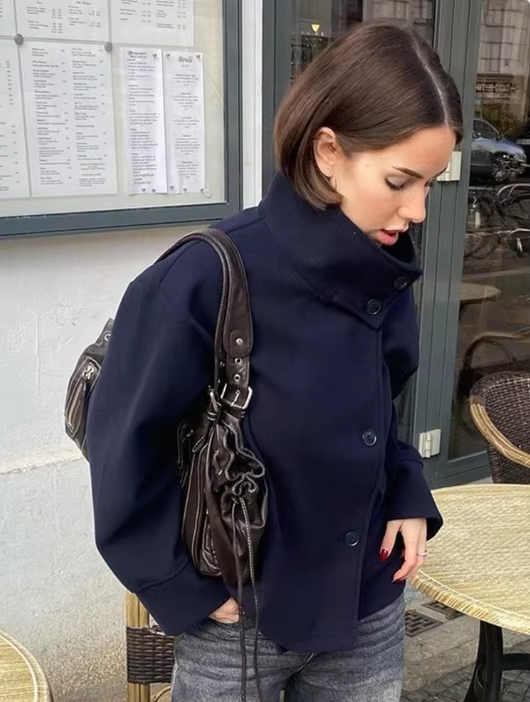 Women's Cropped Jacket with a Button Front