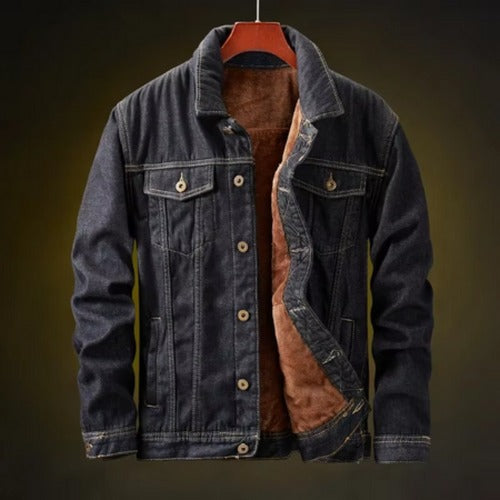 Winter Denim Jacket for Men Thick Fleece Lined Casual Cotton Outerwear - photo 1
