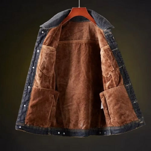 Winter Denim Jacket for Men Thick Fleece Lined Casual Cotton Outerwear - photo 2