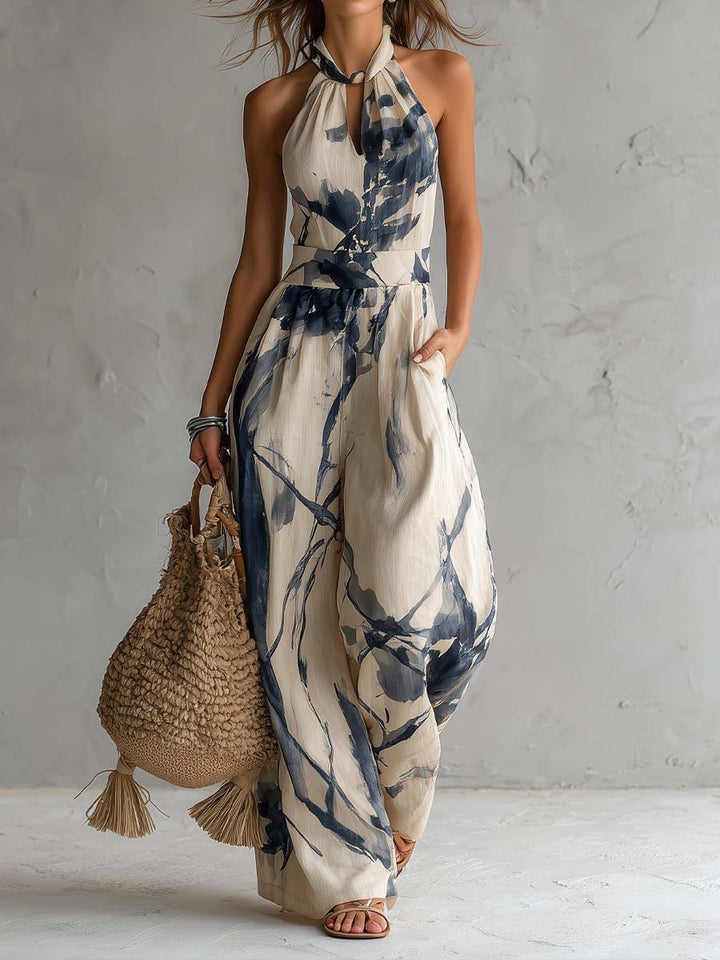 Women's Abstract Print Halter Neck Jumpsuit - photo 1