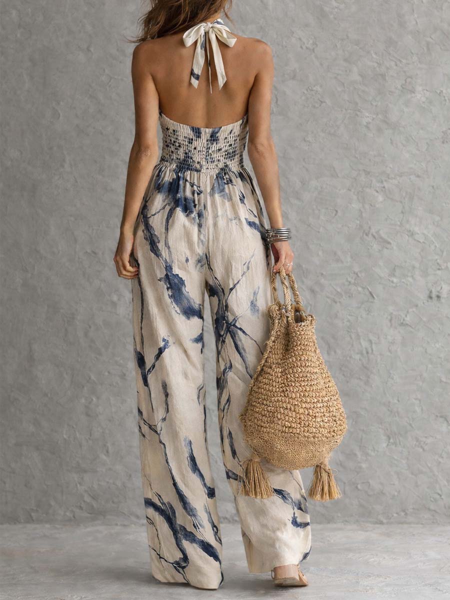 Women's Abstract Print Halter Neck Jumpsuit - photo 2