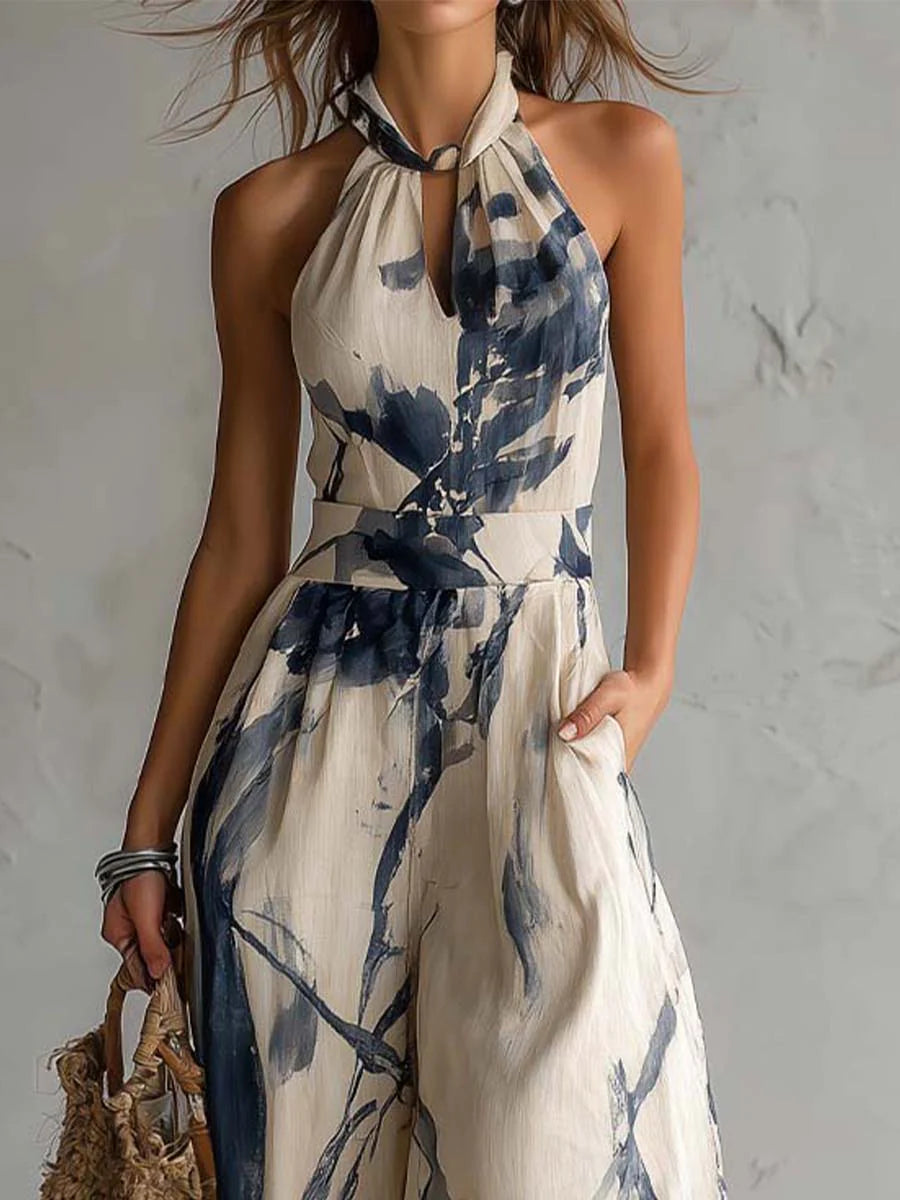 Women's Abstract Print Halter Neck Jumpsuit - photo 4