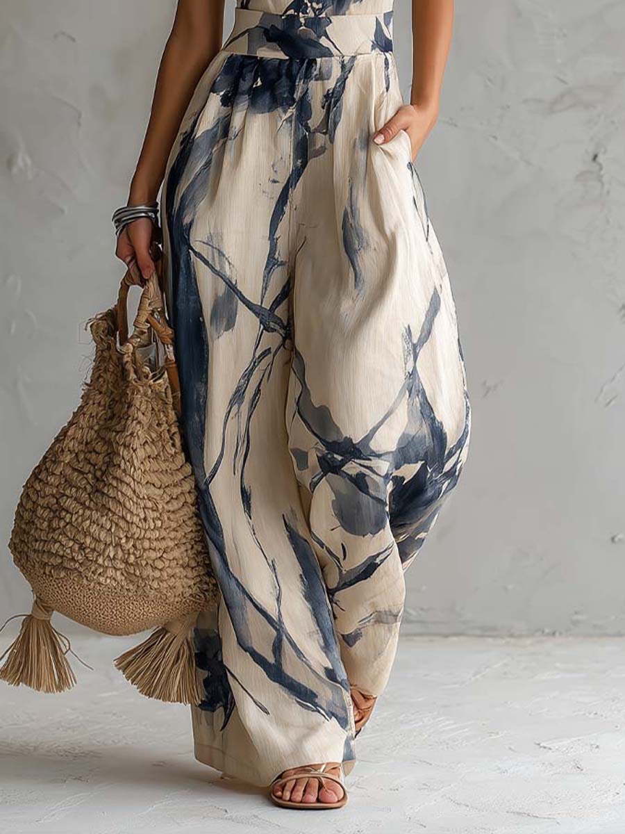 Women's Abstract Print Halter Neck Jumpsuit - photo 5