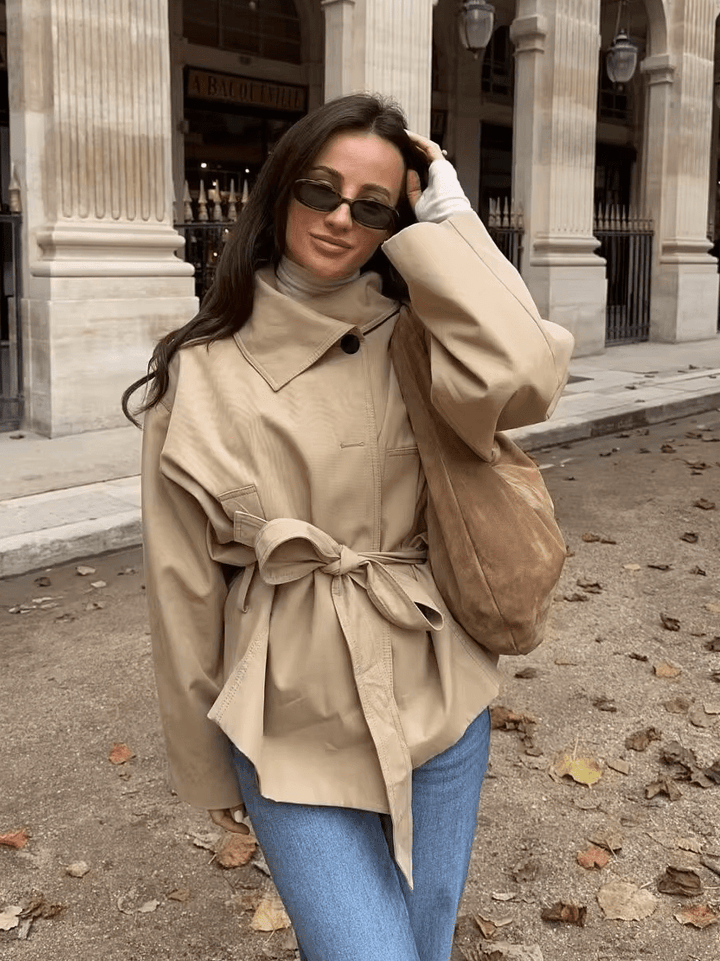 Women's Asymmetric Belted Trench Coat - photo 2