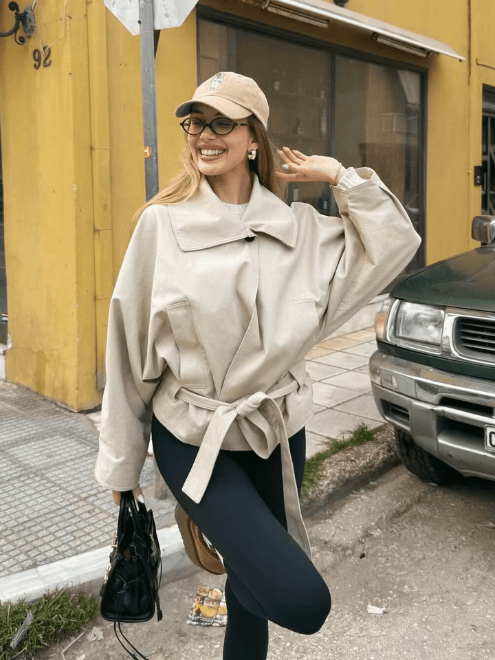 Women's Asymmetric Belted Trench Coat - photo 3