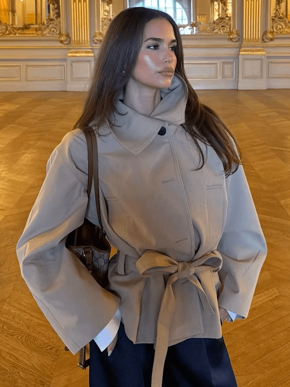 Women's Asymmetric Belted Trench Coat - photo 4