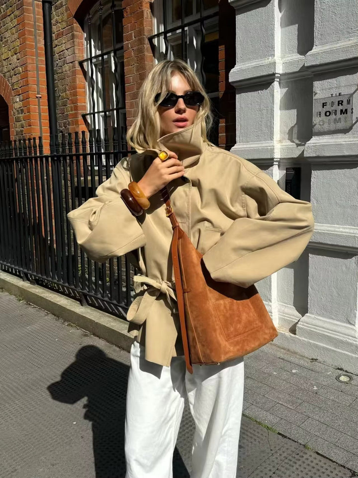 Women's Asymmetric Belted Trench Coat - photo 7