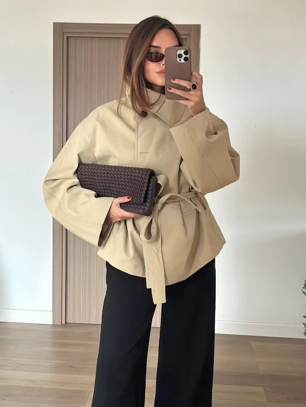 Women's Asymmetric Belted Trench Coat - photo 8