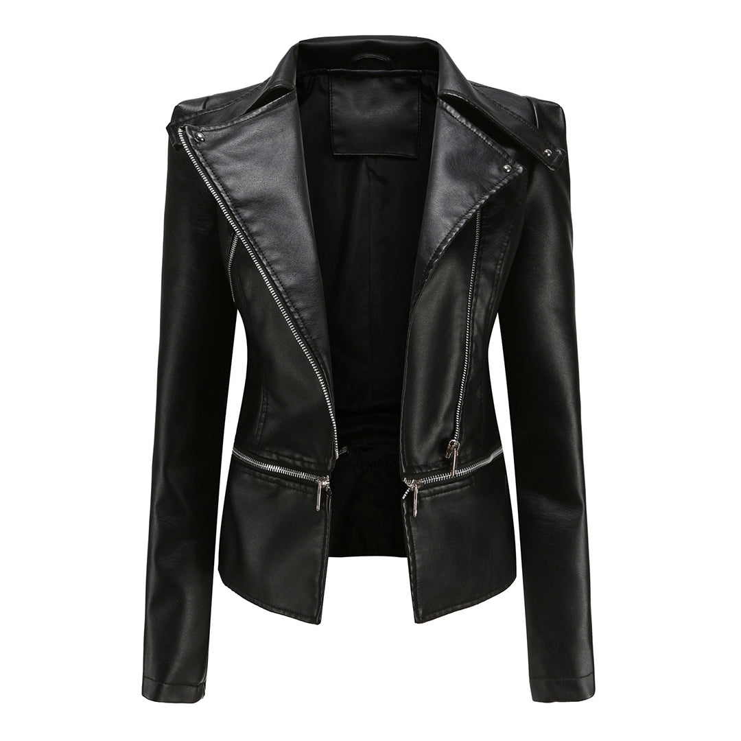 Women's Asymmetric Zip-Front Jacket with Side Pockets and Roll Neck - photo 1