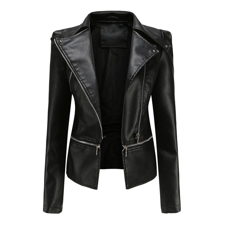 Women's Asymmetric Zip-Front Jacket with Side Pockets and Roll Neck - photo 1