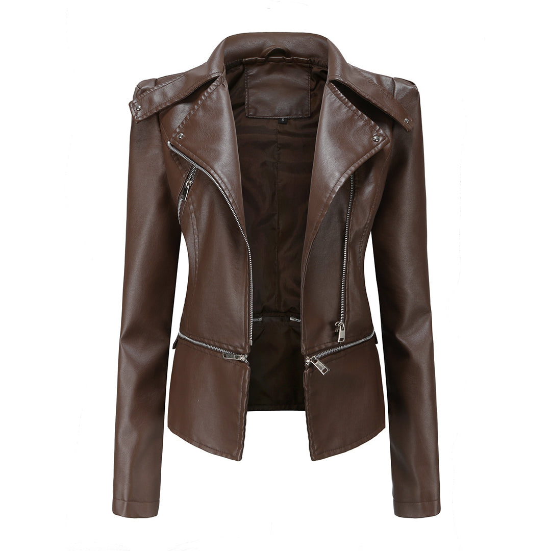 Women's Asymmetric Zip-Front Jacket with Side Pockets and Roll Neck - photo 2