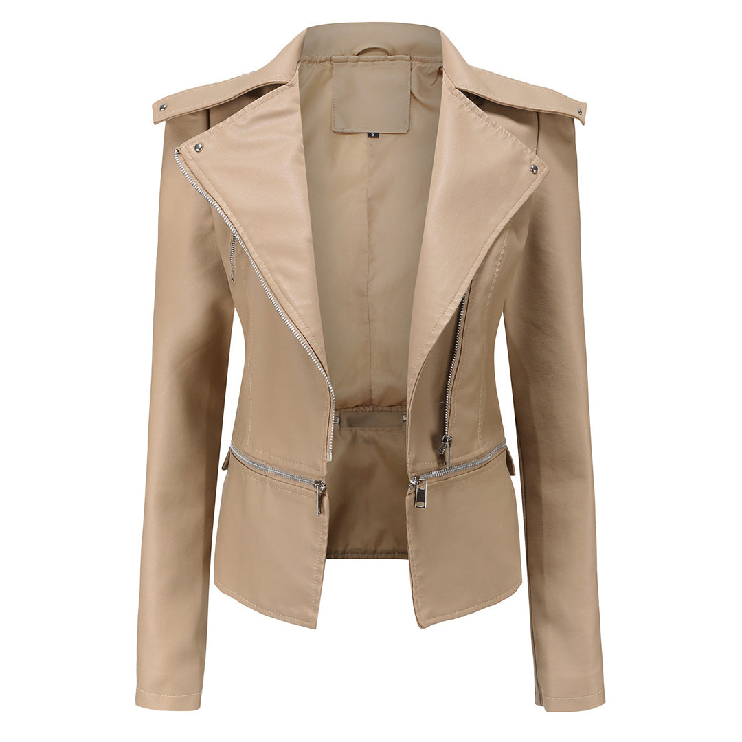 Women's Asymmetric Zip-Front Jacket with Side Pockets and Roll Neck - photo 4