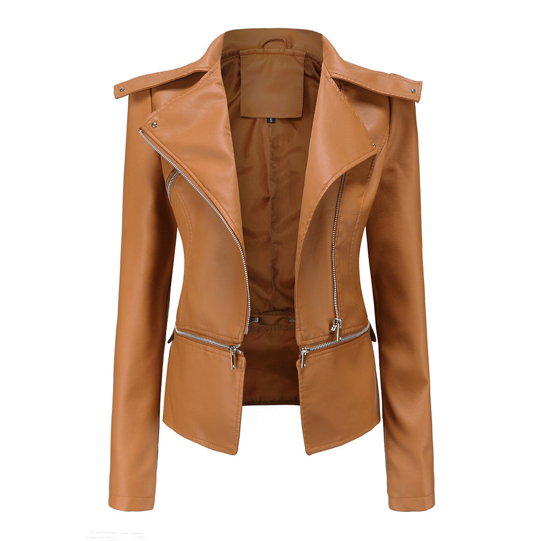 Women's Asymmetric Zip-Front Jacket with Side Pockets and Roll Neck - photo 5