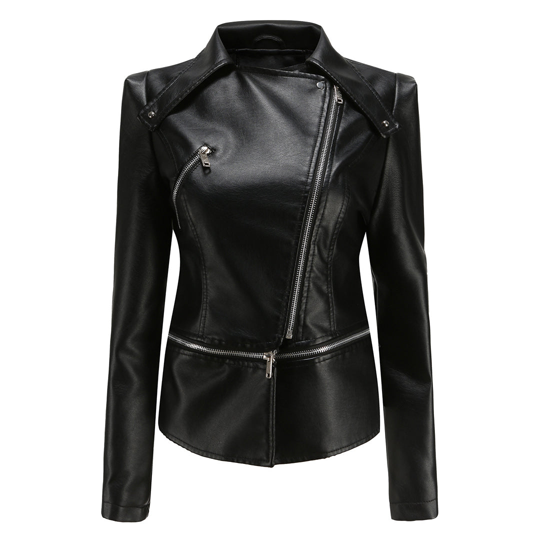 Women's Asymmetric Zip-Front Jacket with Side Pockets and Roll Neck - photo 6