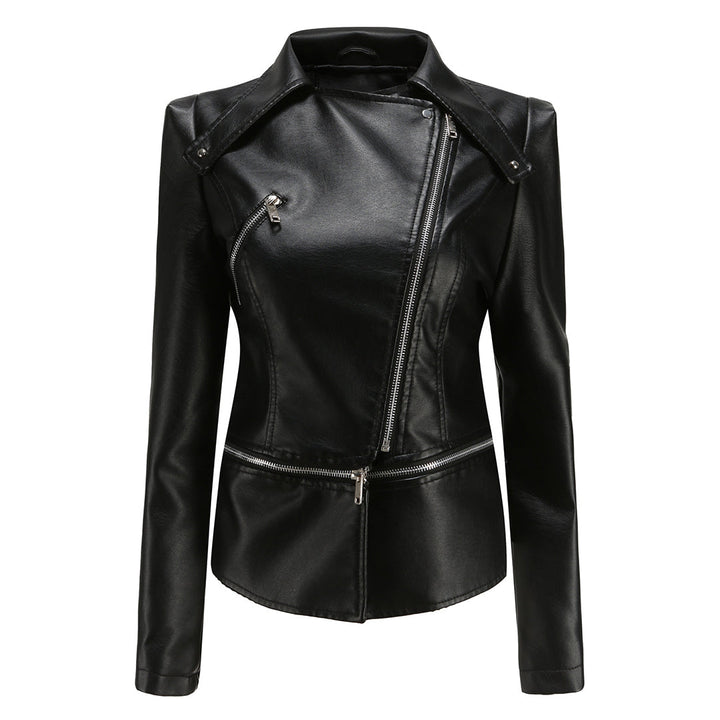 Women's Asymmetric Zip-Front Jacket with Side Pockets and Roll Neck - photo 6