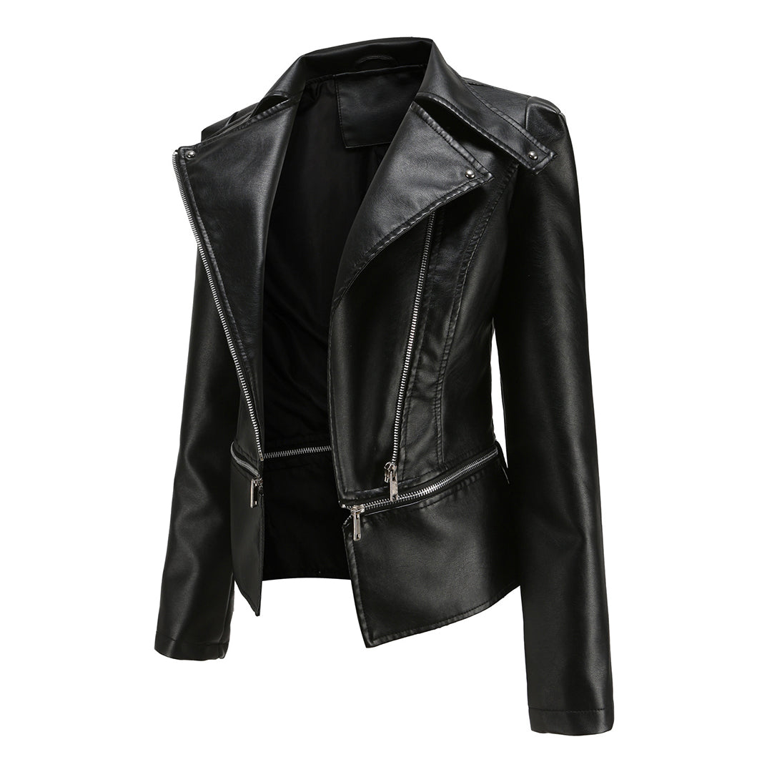 Women's Asymmetric Zip-Front Jacket with Side Pockets and Roll Neck - photo 7