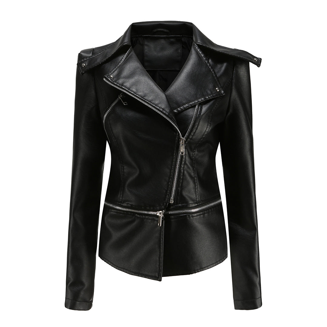 Women's Asymmetric Zip-Front Jacket with Side Pockets and Roll Neck - photo 8