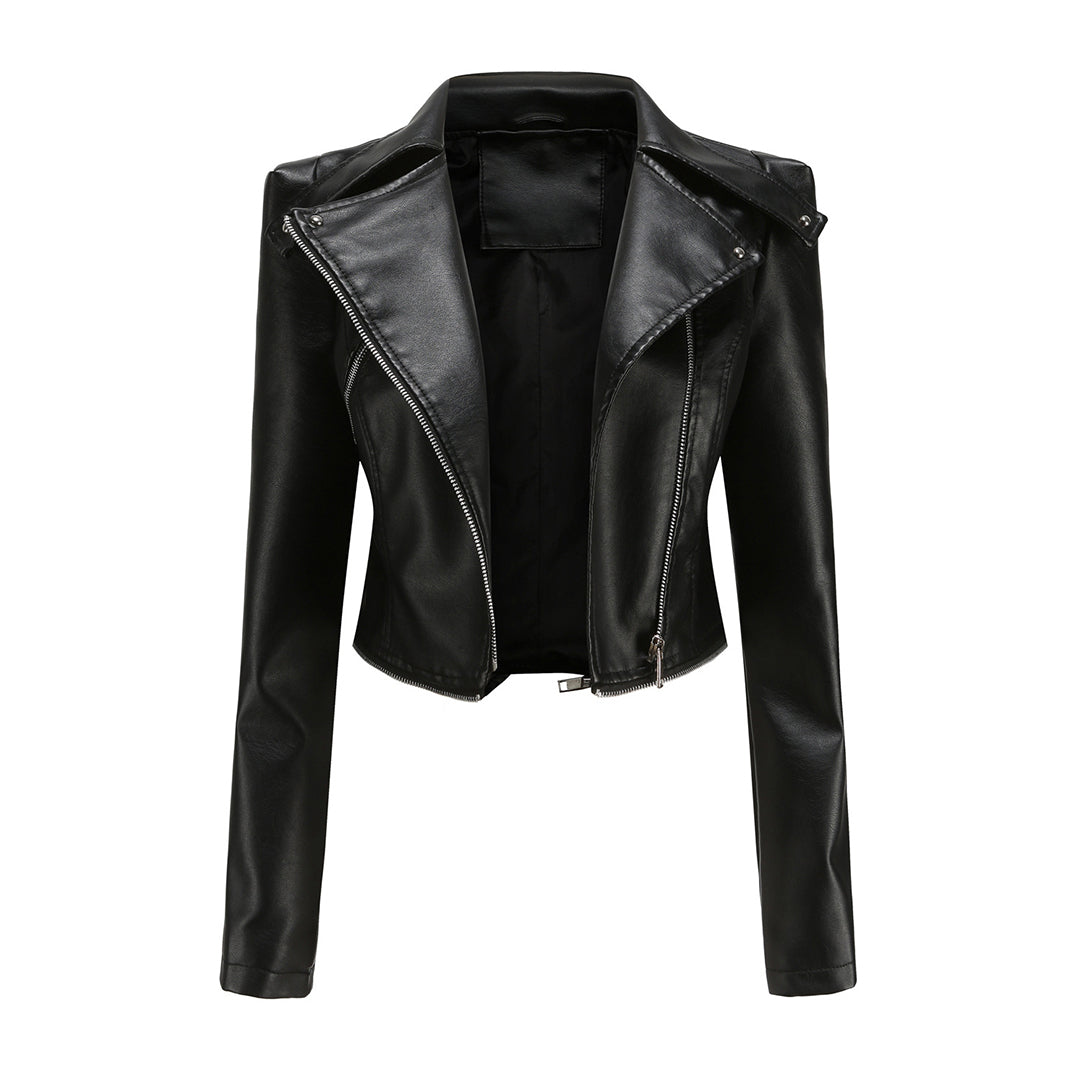 Women's Asymmetric Zip-Front Jacket with Side Pockets and Roll Neck - photo 9