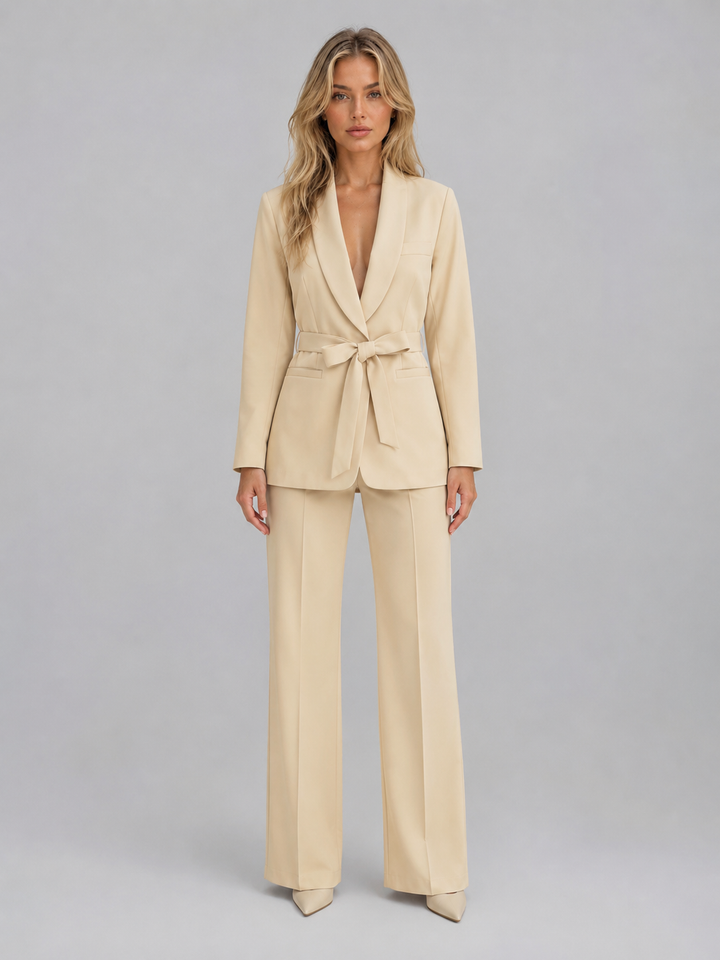 Women's Belted Blazer and Wide-Leg Trousers Set - photo 1