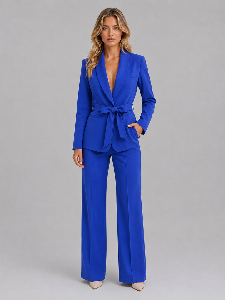 Women's Belted Blazer and Wide-Leg Trousers Set - photo 6