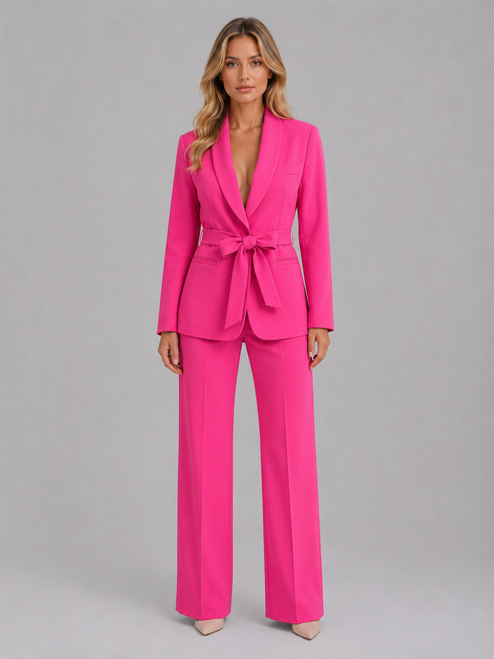 Women's Belted Blazer and Wide-Leg Trousers Set - photo 8