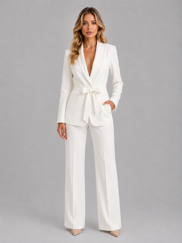 Women's Belted Blazer and Wide-Leg Trousers Set - photo 9