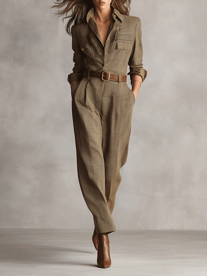 Women's Belted Long Sleeve Jumpsuit - photo 1