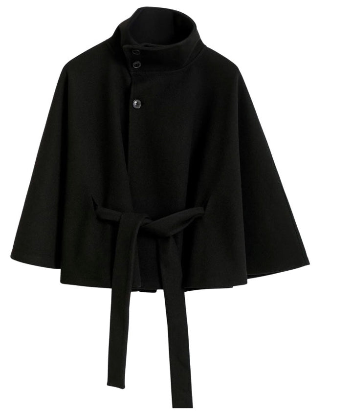Women's Belted Wool Cape Coat with High Collar - photo 10