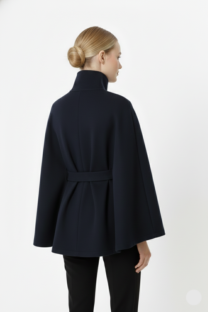 Women's Belted Wool Cape Coat with High Collar - photo 12