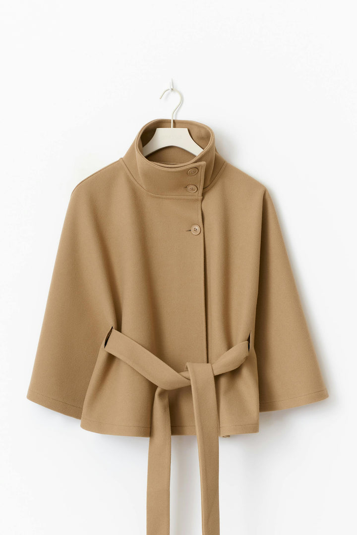 Women's Belted Wool Cape Coat with High Collar - photo 4