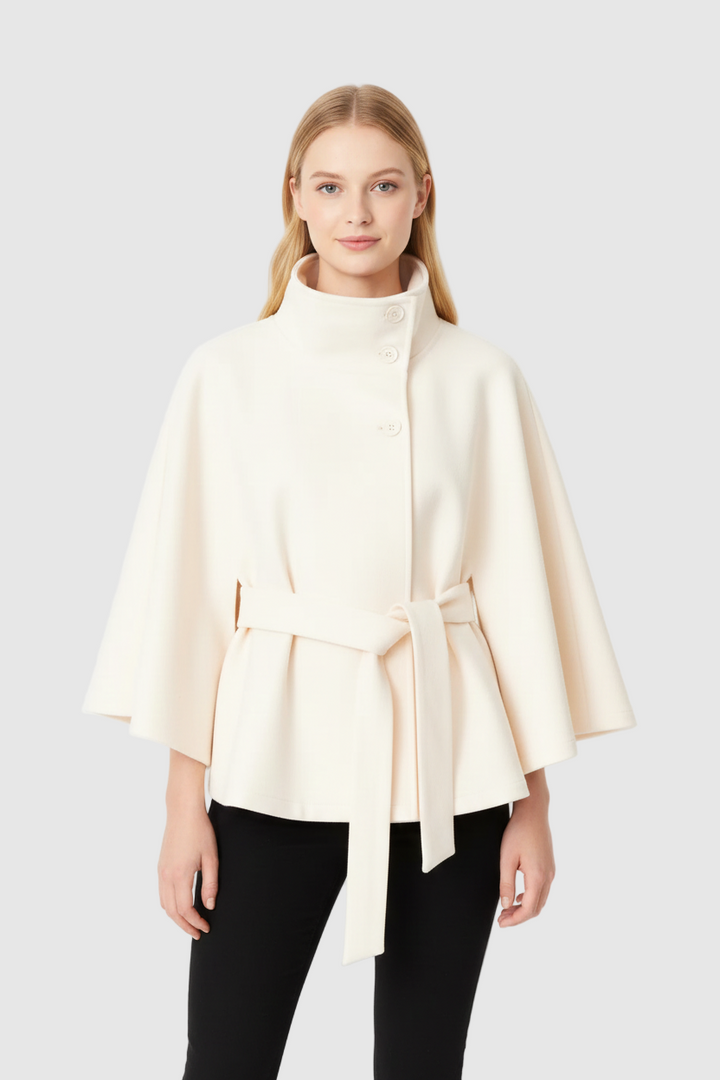 Women's Belted Wool Cape Coat with High Collar - photo 5