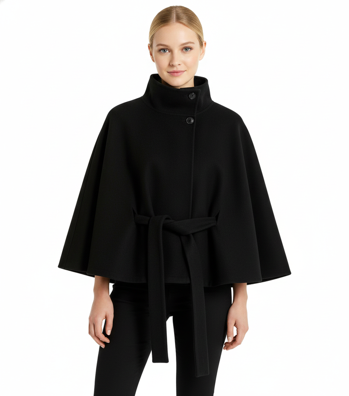Women's Belted Wool Cape Coat with High Collar - photo 8