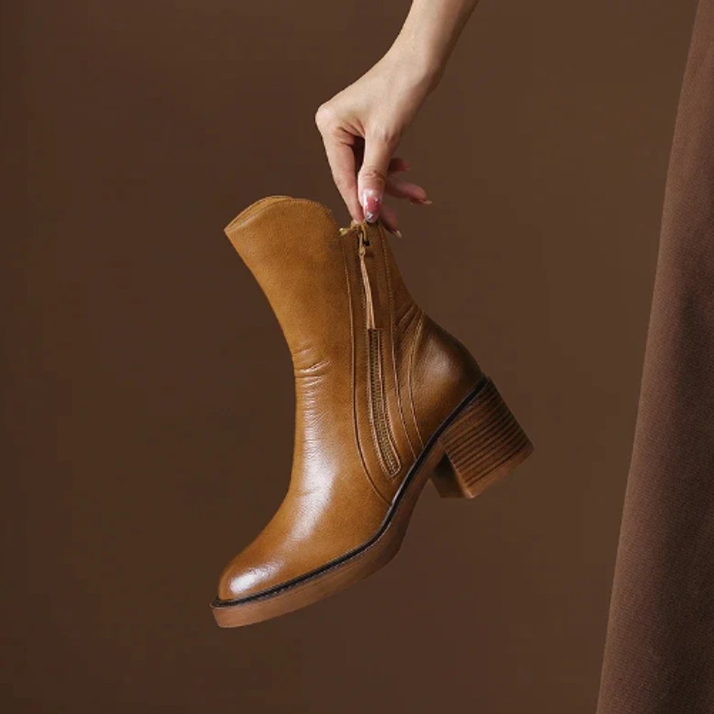 Women's Block-heel Side-zip Leather Ankle Boots - photo 2