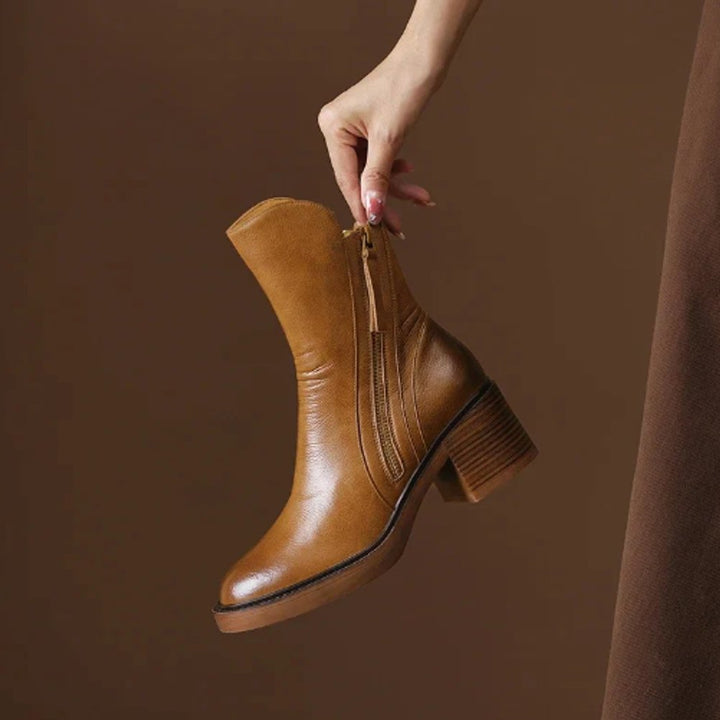 Women's Block-heel Side-zip Leather Ankle Boots - photo 2
