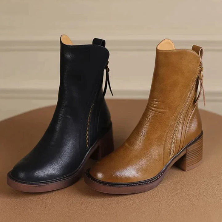 Women's Block-heel Side-zip Leather Ankle Boots - photo 3
