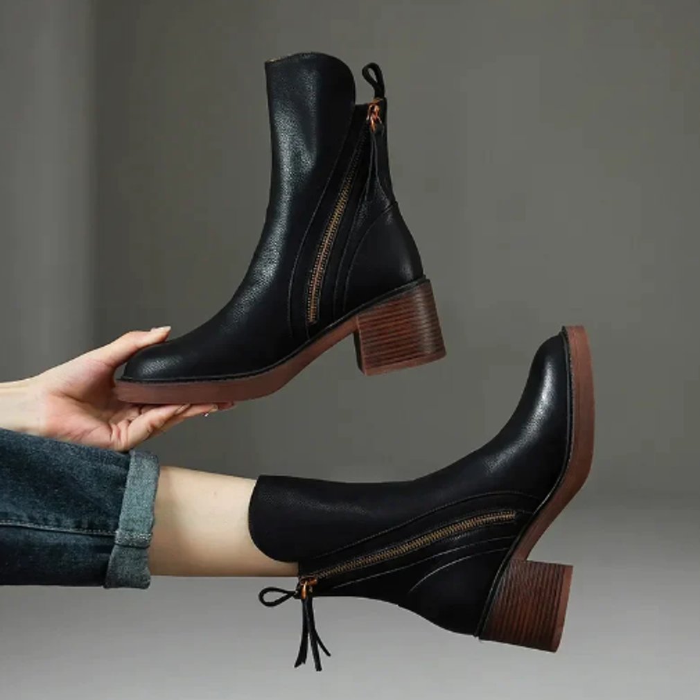 Women's Block-heel Side-zip Leather Ankle Boots - photo 4