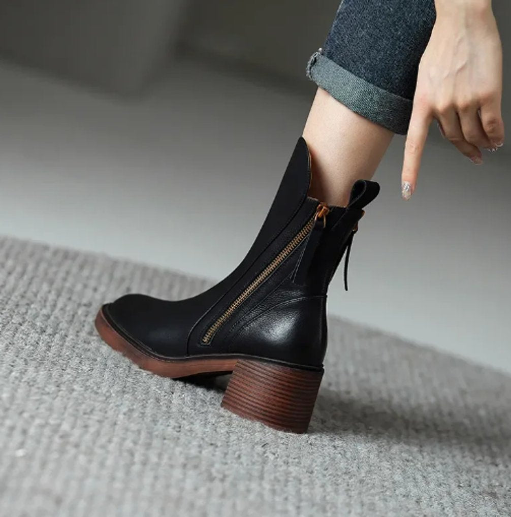 Women's Block-heel Side-zip Leather Ankle Boots - photo 5