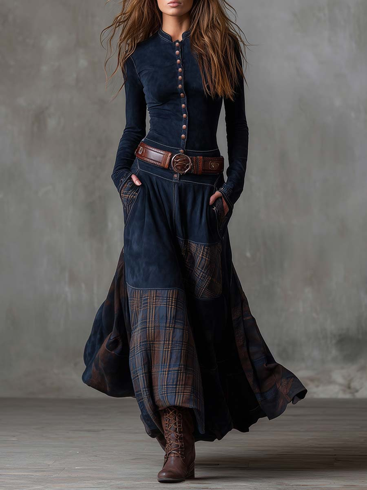Women's Boho Print Flowing Maxi Dress with Long Sleeves - photo 1