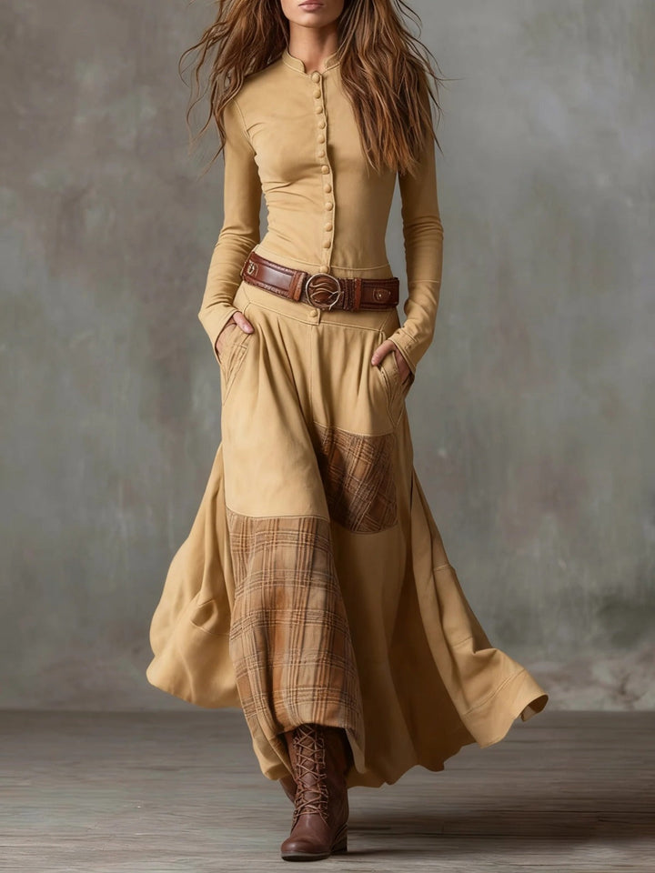 Women's Boho Print Flowing Maxi Dress with Long Sleeves - photo 2